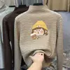 Camiseta de cuello semi-alto a rayas de terciopelo alemán, engrosada, para niñas, otoño e invierno, ropa para niños, prenda interior para niñas de mediana edad y mayores