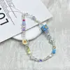 Corrente para Celular de Miçangas com Laço Azul e Branco Corrente de Pulso para Pendurar DIY Curta Portátil de Mão Pingente Anti-Queda Feminino Criativo