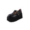 2025 Primavera Novo Couro de Vaca Bico Redondo Estilo Britânico Sapatos de Couro Pequenos Plataforma Bolo com Fivela de Cinto Casual Solado Grosso Camada Única Sapatos Sapatos de Couro Femininos