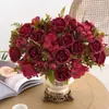Flor artificial de peonía con núcleo de hortensia retro europea, ramo de simulación, venta al por mayor, decoración de escalera de boda, flor artificial, flor de seda