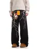 Jeans de Pierna Ancha Lightning de Nicho para Hombre Primavera y Otoño Estilo Americano Calle Sueltos Casuales Diseño Pantalones Lavados