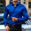 Camisa de manga larga para hombre, no necesita planchado, con estampado digital de líneas, cuello clásico casual, camisa no planchada y resistente a las arrugas para hombre