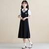 Vestido de dos piezas falsas para niña Verano Nuevo Estilo Vestido de princesa estilo niña Verano Niños medianos y mayores Falda estilo universitario