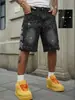 Talla europea [Cruzado para Hombre] Shorts de Mezclilla Negros Lavados de Verano para Hombre Estilo Urbano Sin Elasticidad Adornados con Pedrería