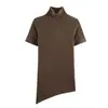 Comércio Exterior Atacado Verão 2026 Moda Europeia e Americana Casual Slim-Fit Assimetria Gola Alta Malha Camiseta com Toque de Luxo Ins