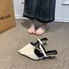 Sandálias Estilo Coreano Design Versátil Bico Fino Franzido Salto Bloco Bico Fechado Mules Femininas Slip-on Mules Elegantes