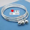 Pulsera de Tres Círculos con Cascabel Plateado, Sencilla y de Moda, Pulsera Femenina con Grabado Sansheng III, Pulsera Fina Multicírculo Esmaltada para Adultos