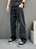 Jeans Rasgado de Lavagem Preta Cinza Estilo Britânico Leve Maduro para Homens Perna Reta Simples Casual de Negócios Soltos Emagrecedores Calças Longas