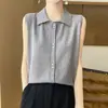 Camisa POLO sem mangas com lapela para usar por baixo colete para uso transfronteiriço outono gola POLO cardigã de malha para usar em camadas temperamento feminino