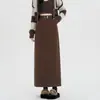Falda Larga de Lana Gruesa para Mujer Otoño Invierno Nuevo Estilo Elegante de Longitud Media Adelgazante que se Ajusta a la Cadera Falda Larga de Línea A con Bolsillos