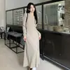 Vestido Tricô Feminino Design Retrô Francês Manga Longa Outono Inverno Novo Elegante de Alta Qualidade Cintura Marcada Três Cores