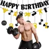 Faixa de Decoração de Aniversário Tema Fitness Transfronteiriço Preto Dourado Pingente de Academia Bandeira de Decoração de Festa de Aniversário e Flor