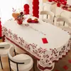 Mantel para mesa de centro de boda rojo, impermeable, a prueba de aceite, lavable, nuevo modelo 2025, ambiente festivo con personajes "felices" para la sala de bodas