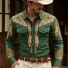 Camisa de manga larga para hombre, camisa casual de botones, camisa transpirable suave estilo étnico retro de mezclilla para hombre