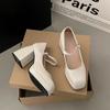 Zapatos de Tacón Alto con Plataforma, Talla Grande Primavera Nuevos de Exportación Europea y Americana Zapatos Mary Jane Franceses Pequeños de Cuero, Zapatos Planos Retro de Suela Gruesa para Mujer