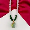 Collar de Jade Blanco, Collar de Madreperla con Cuentas Redondas de Jade Blanco de 8 mm, Colgante de Calabaza con Hebilla de Seguridad, Nueva Joyería Transfronteriza para Transmisión en Vivo