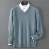 Ropa interior de cuello en V para hombre de otoño e invierno, lana pura, suéter de punto casual versátil, suéter de cuello redondo