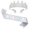 Corona de cumpleaños más vendida transfronteriza, conjunto de cumpleaños para niña, corona de diamantes de imitación para niña, cinta ritual