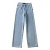 NZ004-26 Outono Estilo Coreano Cintura Alta Padrão de Coração Escovado Lavado Solto Perna Larga Jeans Longo Cintura Calça Jeans Feminina