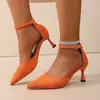 Tacones altos 2026 verano punta cerrada comercio transfronterizo talla grande tacón de aguja comercio exterior zapatos de mujer corte lateral punta fina sandalias de gamuza mujer