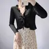 Cardigã de Tricô Francês com Cadarço Estilo Delicado Feminino Verão Proteção Solar Peça Externa Curta Top Redutor de Idade