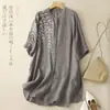 Camisa Cardigan Casual Retro Nueva de Verano Top con Bordado Tridimensional de Longitud Media Chaqueta Holgada de Manga de Siete Puntos para Mujer
