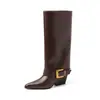 Botas de Cano Alto Pretas Elegantes e Modernas de 6cm 2026 Outono e Inverno Novo Estilo Bico Fino Salto Grosso Altas até o Joelho Botas de Cavaleiro para Mulheres