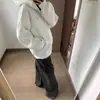 Precioso Sudadera Cardigan Gris-Blanco para Hombres y Mujeres, Hecha de Algodón de Alta Calidad, Corte Holgado, Chaqueta con Capucha para Otoño e Invierno, Versátil y Casual