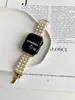 Adequado para Pulseira de Maçã Iwatch 7ª Geração Estilo Pequeno e Perfumado Corrente de Pérola Pulseira de Metal Cravejada de Pérolas para Apple Watch Se89 Geração Ultra