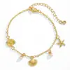 Pulsera de Concha Marina y Estrella de Mar Estilo Ins de Resort Oceánico Europeo y Americano Temperamento Nicho Perla Concha Cobre Pulsera de Oro Real para Mujeres