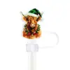 Tapas de Paja Navideñas Dibujos Animados Vaca de las Tierras Altas Tapones para Polvo 10 mm Cubiertas de Paja de Goma Suave Decorativas Impresas Regalos Festivos Venta al por Mayor