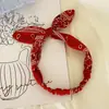Faixa de Cabelo Elástica Europeia e Americana Nova com Laço e Orelhas de Coelho Tecido Estampado Caju Elástico Headband Headband Headwear