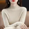 Suéter de Lana de Cuello Alto Sin Costuras para Mujer 100% Lana Pura Otoño e Invierno Jersey Camiseta Base Interior Suéter Ajustado Elástico de Cachemira
