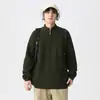 Suéter Tricotado Cardigan Meio Fechado com Gola Alta Grossa de Inverno Masculino Solto Tamanho Grande Estilo Japonês Retrô Suéter Preto Marca Tendência