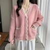 Top de diseño dulce estilo suave de manga larga con cuello en V para mujer Rosa Suéter Suave Abrigo Otoño Primavera 2026