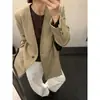 MMC Outono Precoce Gola V Fashionable Jaqueta de Couro Estilo Minimalista Botão Único Cintura Marcada com Cinto Blazer de Couro 85086