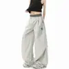 Pantalones de chándal de retazos grises con lunares en la cintura para hombre y mujer, pantalones casuales de pierna ancha estilo retro americano para hip-hop y baile callejero
