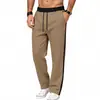 Calça de Moletom Esportiva Masculina Outono Inverno 2026 com Pelúcia Interna, Tricô Pesado, Listra Lateral, Reta, Casual
