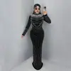 C7617 Moda Europeia e Americana Transfronteiriça Aliexpress Amazon Vestido Feminino Elegante de Veludo com Strass Manga Longa