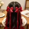 Acessórios de Cabelo Infantis para Meninas, Presilhas de Cabelo com Fita Longa para a Parte de Trás da Cabeça, Laço Doce de Princesa, Prendedor de Cabelo Dupla Camada, Enfeites para a Cabeça