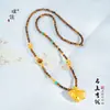 Collar de Piedra Ojo de Caballo Chapado en Oro Estilo Mismo que Tienda de Oro Puzuo, Cadena para Suéter Año del Caballo del Zodiaco Estilo Chino Nuevo para Mujer