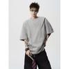 Camiseta de Folha Solta Manga Curta Masculina Verão Estilo Americano High Street Desconstruída Gola Redonda Pulôver Tendência Design com Senso Camiseta Solta