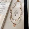 Collar de Girasol con Baño de Oro Real y Perla de Agua Dulce Cadena Clavicular Retro de Nicho Estilo de Mediados de Siglo Joyería Versátil para Mujeres