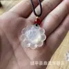 Colar pingente girassol de calcedônia branco gelo, pingente de jade trevo de quatro folhas lótus girassol lua branca de ágata