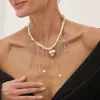 Colar com Pingente Cruzado Europeu e Americano Joias Doces e Descoladas Coração Borla Estrela e Lua Corrente Personalizada Corrente Clavicular para Mulheres