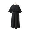 Vestido Elegante Versátil de Manga Corta Estilo Coreano con Cintura Acampanada, Corte Holgado, Diseño Largo Delgado, Pequeño Vestido Negro para el Trabajo, Estilo Intelectual, Cuello Redondo
