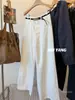 MUYANG Auto-mantenimiento Revisión Re-lavado Pantalones de Pierna Ancha de Mezclilla Tencel para Mujer Sueltos Adelgazantes de Pierna Recta Pantalones Largos Casuales