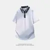 Camisa Polo Color Block Estilo Americano com Toque Fresco, Manga Curta de Verão Masculina de Alta Qualidade Resistente Ombro Caído Solta Secagem Rápida Camiseta