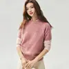 Campari Hilo Floral 25% Seda de Morera 75% Cachemira Manga Corta Otoño Nuevo Suéter de Punto Cuello Redondo para Mujer Capa Base