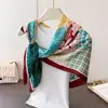 Lenço Quadrado Grande Estampado Estilo Coreano Color-Blocking Cetim Imitação Seda, Lenço de Seda, Xale, Lenço de Cabeça, Cachecol, Lenço Decorativo